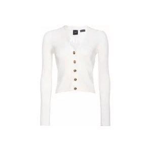 Pinko Geribbelde Zijden en Katoenen Cardigan met Love Birds Logo , White , Dames , Maat: L