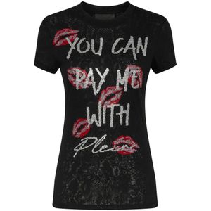 Philipp Plein, Dames, Tops, Zwart, Maat: XS Katoen,