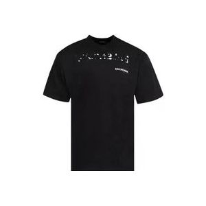 Balenciaga Handgetekend Logo T-Shirt van Puur Katoen , Black , Heren , Maat: 2XS