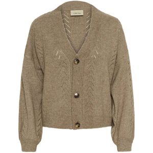Cream - Cardigan - Bruin - Met Lange Pofmouwen - V-hals met Knoopsluiting