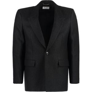 Saint Laurent, Heren, Jassen, Zwart, Maat: M Katoen,