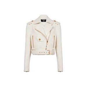 Balmain Leren bikerjack met rits , Beige , Dames , Maat: 2XS