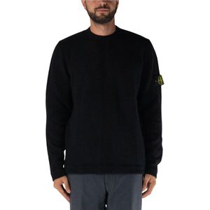 Stone Island - Zwarte Geribbelde Trui - Heren - Katoen - Met Kompasdetail