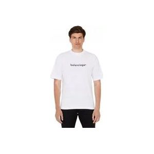 Balenciaga Logo Print T-shirt - Wit , White , Heren , Maat: 2XS