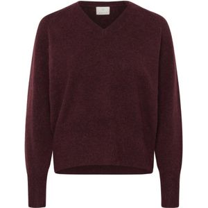 Kaffe - KANiel - Trui - Wijnrood - Geribbelde Kraag - Lange Mouw