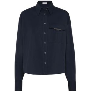 Brunello Cucinelli, Dames, Blouses & Shirts, Blauw, Maat: L Katoen,