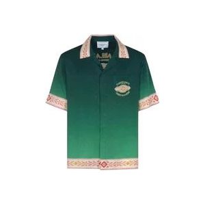 Casablanca Cuban Collar Korte Mouw Shirt , Green , Heren , Maat: L