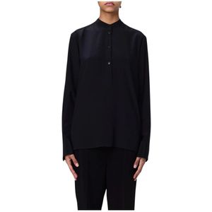 Silk - Blouse - Zwart - Mandarin Collar