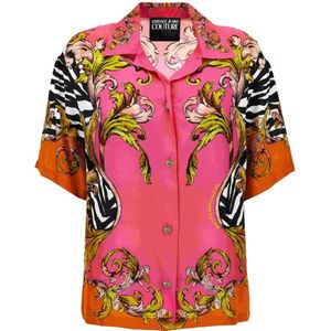 Printed - Silk Shirt - Roze - Korte Mouwen