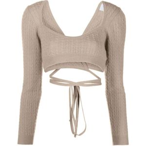 Patou, Dames, Blouses & Shirts, Beige, Maat: L Wol,