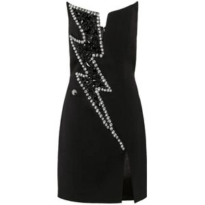 Philipp Plein, Dames, Jurken, Zwart, Maat: S Poliester,