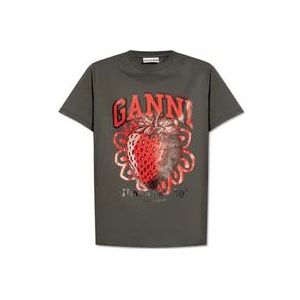 Ganni T-shirt met logo , Gray , Dames , Maat: S