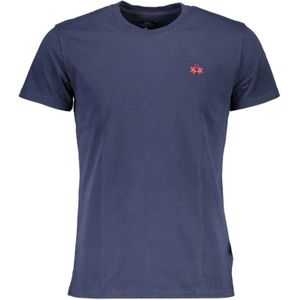 La Martina - T-shirt - Blauw - Katoen - Elegant katoenen T-shirt met borduurwerk