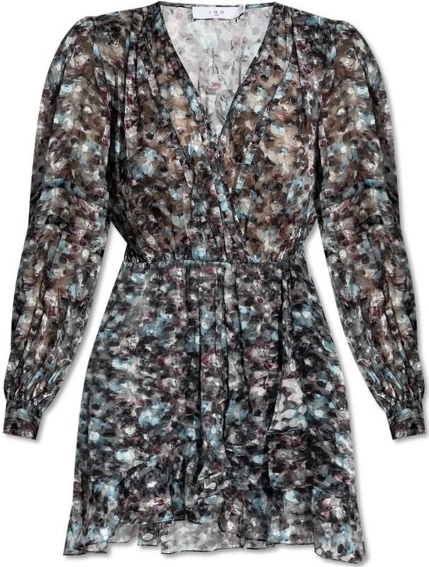 IRO Jurk  lichtblauw / oudroze / zwart