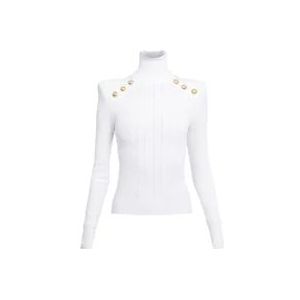 Balmain Gebreide trui met goudkleurige knopen , White , Dames , Maat: S