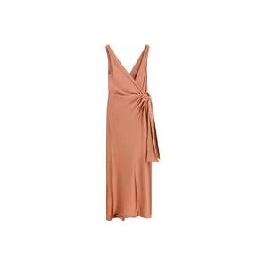 Pinko Bruine jurk met V-hals en split , Brown , Dames , Maat: M