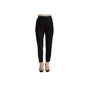 Dsquared2 Zwarte broek met hoge taille en knoopversiering , Black , Dames , Maat: XS