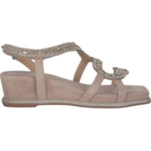 Alma EN Pena - Slangen Wig Sandaal - Bruin - Textiel en Leder