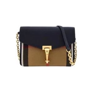 Burberry Zwarte korrelige leren crossbody tas met House Checks , Black , Dames , Maat: ONE Size