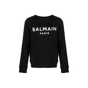 Zwarte Sweater met Balmain Paris Logo , Black , Heren , Maat: L