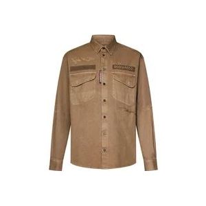 Dsquared2 Beige Katoenen Twill Ruimvallend Overhemd , Beige , Heren , Maat: S