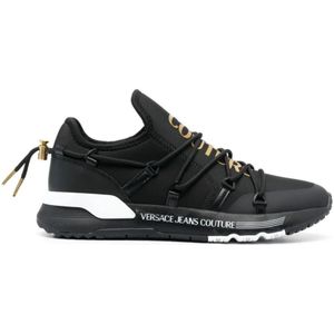 Versace Zwarte Sneakers met Gouden Logo , Black , Heren , Maat: 42 EU