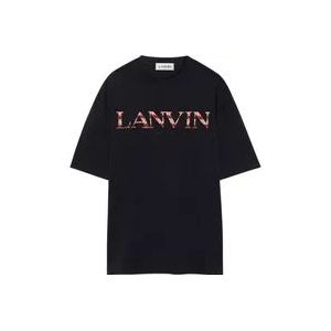 Lanvin Zwart Katoenen Jersey T-shirt met Geborduurd Logo , Black , Heren , Maat: M
