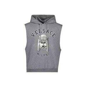 Versace Hoodie La Maschera Mouwloos Logo , Gray , Heren , Maat: M
