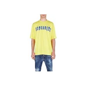 Dsquared2 Katoenen T-shirt voor heren, iconisch logo, korte mouwen , Yellow , Heren , Maat: S
