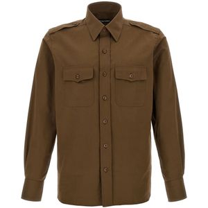 Tom Ford, Heren, Overhemden, Groen, Maat: 2XL Katoen,