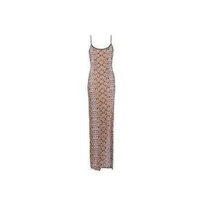 Balmain Lange jurk met slangenprint en bandjes , Brown , Dames , Maat: XS