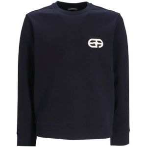 Emporio Armani, Heren, Sweatshirts & Hoodies, Blauw, Maat: S Katoen,