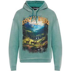 Dsquared2, Heren, Sweatshirts & Hoodies, Groen, Maat: L Katoen,
