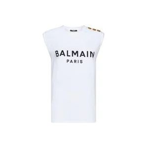Balmain Wit Mouwloos Logo T-Shirt , White , Dames , Maat: M