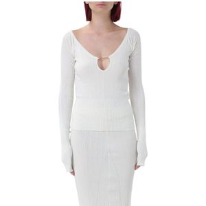 Ribbed Knit - V-hals Pullover - Wit - Sweaters