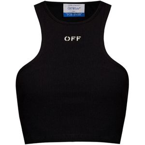 Off White, Dames, Tops, Zwart, Maat: 3XS Katoen,