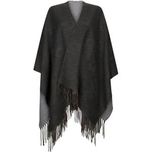 Liu Jo - Poncho - Grijs - Met Logo en Franjes - 84 cm