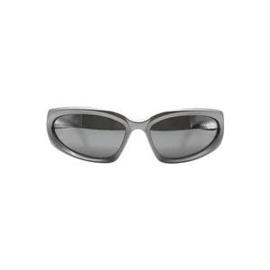Balenciaga Zilveren Ovale Zonnebril met Spiegelglazen , Gray , Dames , Maat: ONE Size