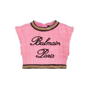 Balmain Handtekening tweed en ketting top , Pink , Dames , Maat: M