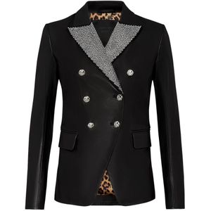 Philipp Plein - Leather Blazer Crystal - Leren Jas - Zwart
