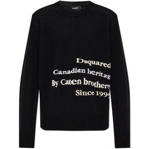 Dsquared2, Heren, Truien, Zwart, Maat: L Wol,