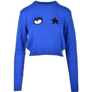 Chiara Ferragni Collection, Dames, Truien, Blauw, Maat: XS Wol,