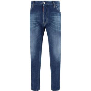 Dsquared2 Klassieke Straight-Leg Katoenen Jeans met Leer , Blue , Heren , Maat: XL