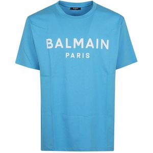 Balmain Blauw Stijlvol T-shirt voor Mannen , Blue , Heren , Maat: L