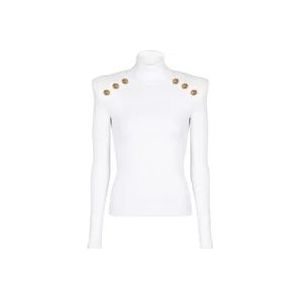 Balmain Gebreide trui met gouden knopen , White , Dames , Maat: 2XS