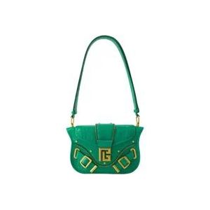 Balmain Krokodil-geëmboste leren handtas - Groen , Green , Dames , Maat: ONE Size