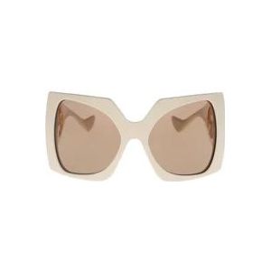 Gucci Iconische zonnebril met uniforme lenzen , Beige , Dames , Maat: 64 MM