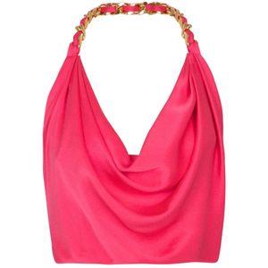 Balmain Gedrapeerde zijden halternek top , Pink , Dames , Maat: 2XS