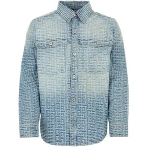 Balmain Geborduurd Denim Overhemd , Blue , Heren , Maat: XL