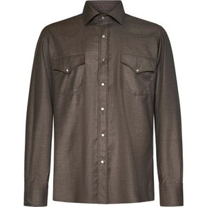 Franzese Collection, Heren, Overhemden, Bruin, Maat: M Wol,